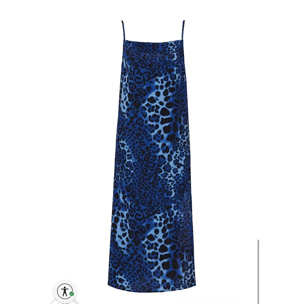 Nightcap Blue Leopard Silk Maxi Slip Dress Sleeveless Animal Print 90s Indie M - Picture 5 of 10